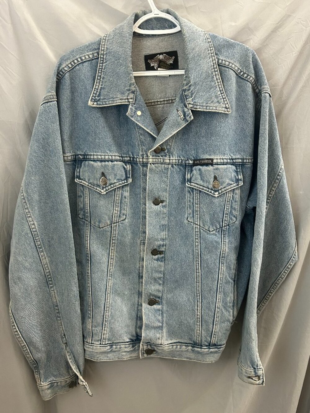 Vintage Harley Davidson Denim Jean Jacket Motorcyles Patch Logo Biker Mens Large